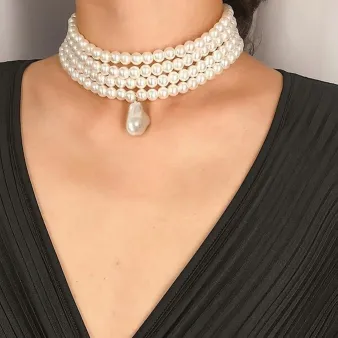 Oval Pearl Layer Choker Necklace